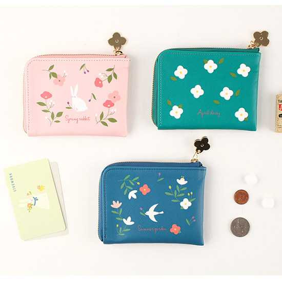 Livework Piyo cute pattern half zip around card wallet