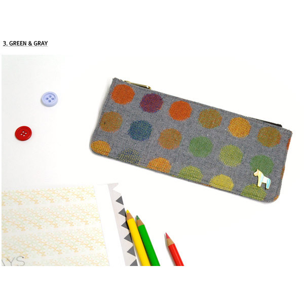 Green & Gray - Pony circle pattern flat pouch pencil case