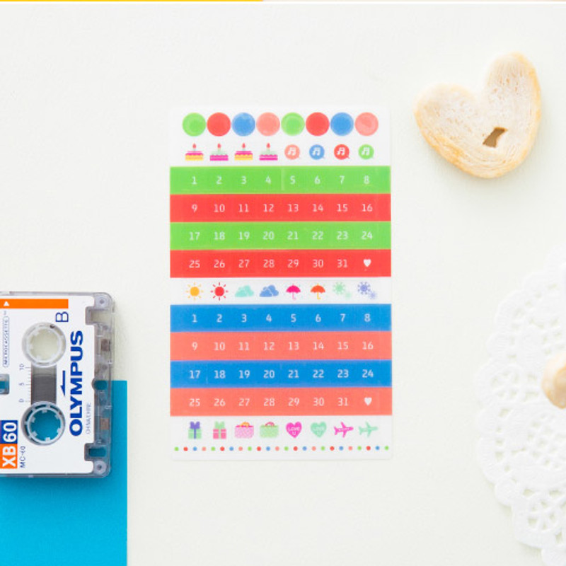 Color date adhesive sticker set of 6 sheets Color date adhesive sticker set of 6 sheets