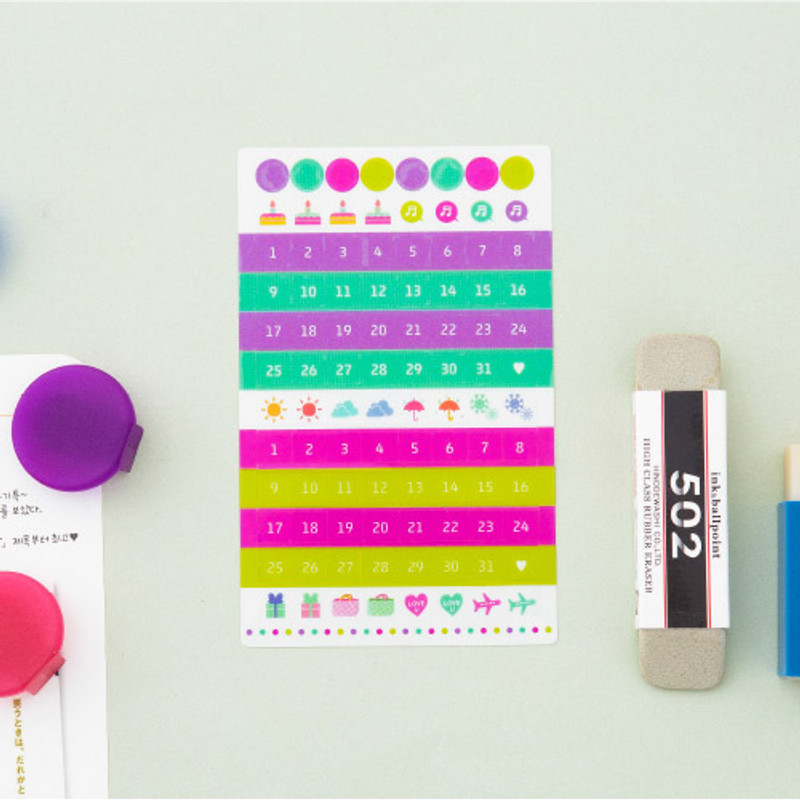 Color date adhesive sticker set of 6 sheets Color date adhesive sticker set of 6 sheets