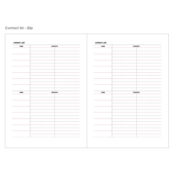 Contact list - 2015 Wirebound daily undated planner