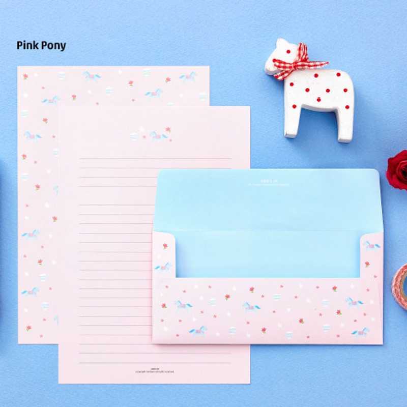 Pink pony - Animal letter paper and envelope set
