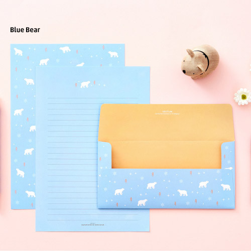 Blue bear - Animal letter paper and envelope set