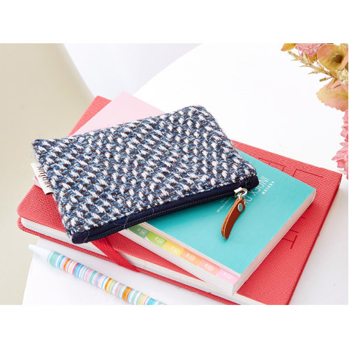 Wool pattern flat zipper small pouch