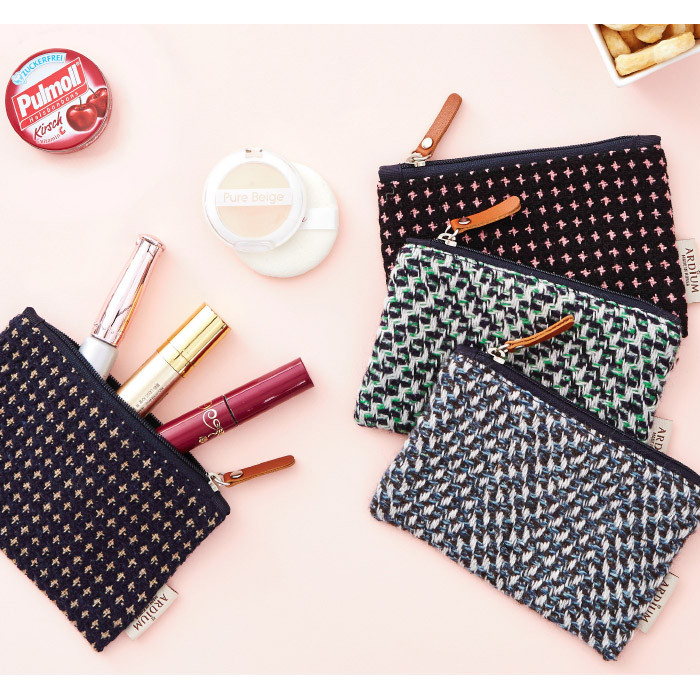 Wool pattern flat zipper small pouch