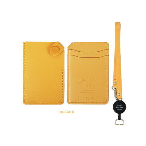 Mustard - Smiley flat card holder with reel strap