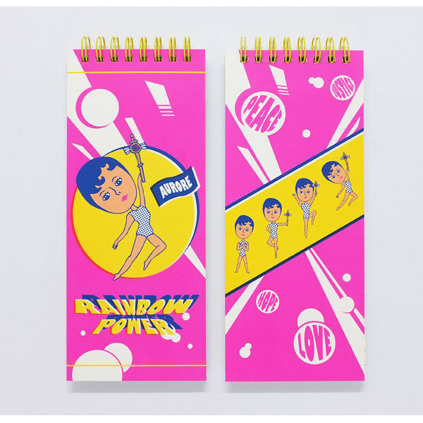 Aurore rainbow power pink wirebound lined long notepad