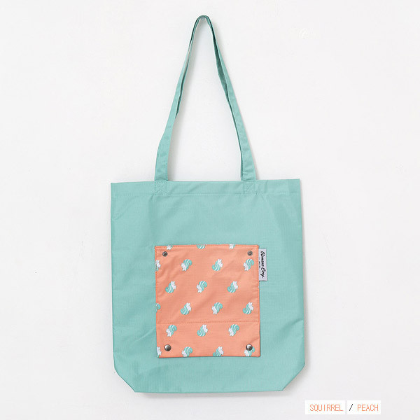 Peach - Mr.wood pocket foldable eco tote bag