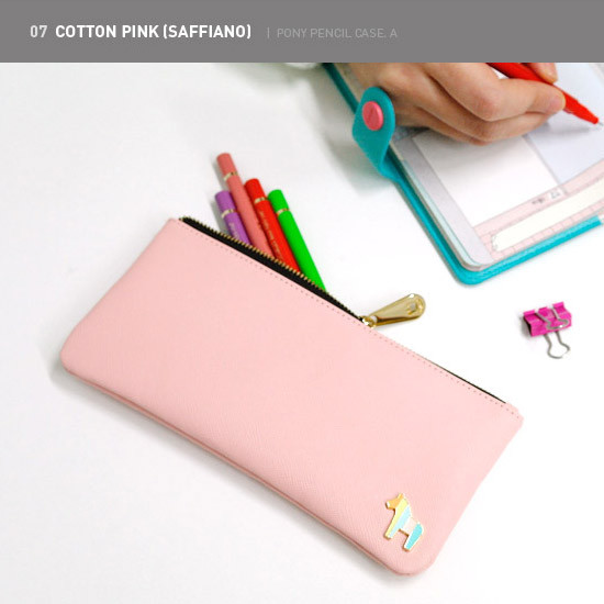 Cotton pink - Pony handmade flat pencil case A