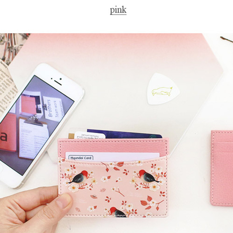 Pink - Willow story illustration pattern flat card case holder Pink - Willow story illustration pattern flat card case holder