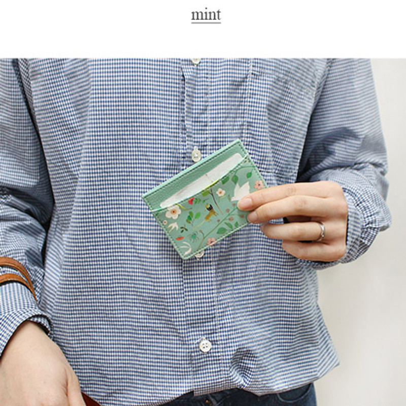 Mint - Willow story illustration pattern flat card case holder Mint - Willow story illustration pattern flat card case holder
