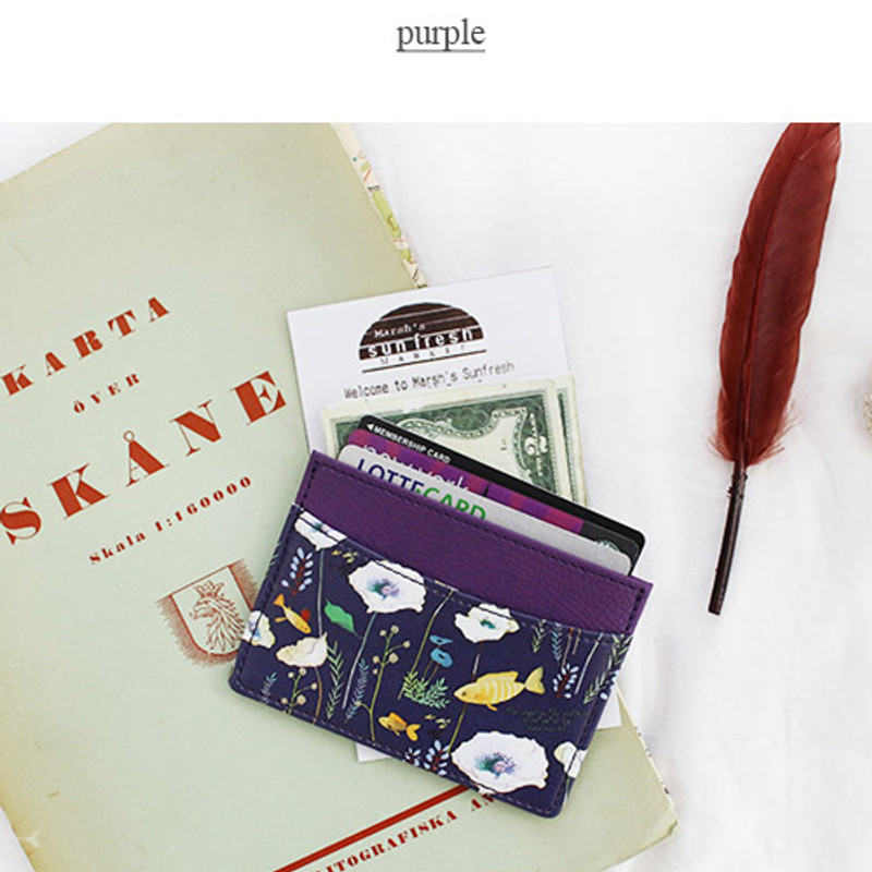 Purple - Willow story illustration pattern flat card case holder Purple - Willow story illustration pattern flat card case holder