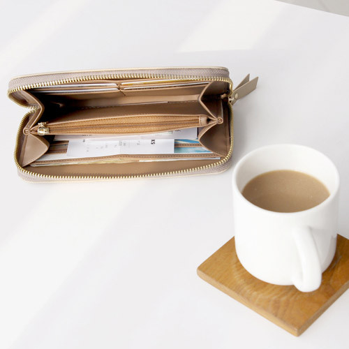 Beige - Ghost pop zip around medium long wallet