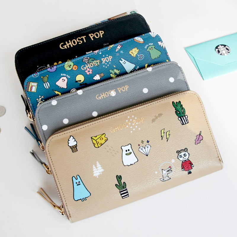 Ghost pop zip around medium long wallet
