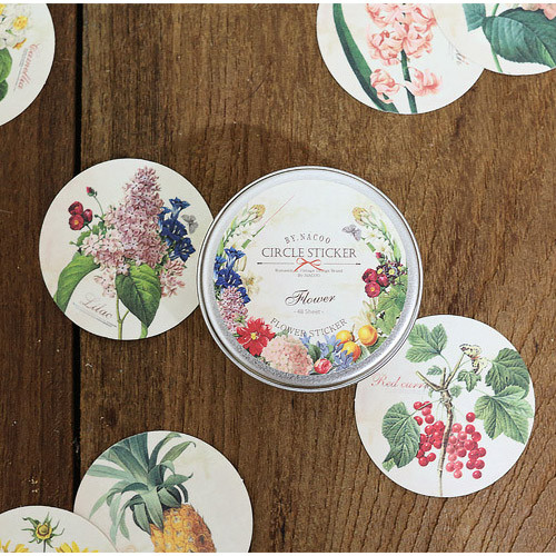 Flower circle sticker set with tin case