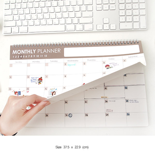 Size of Wirebound simple monthly desk planner