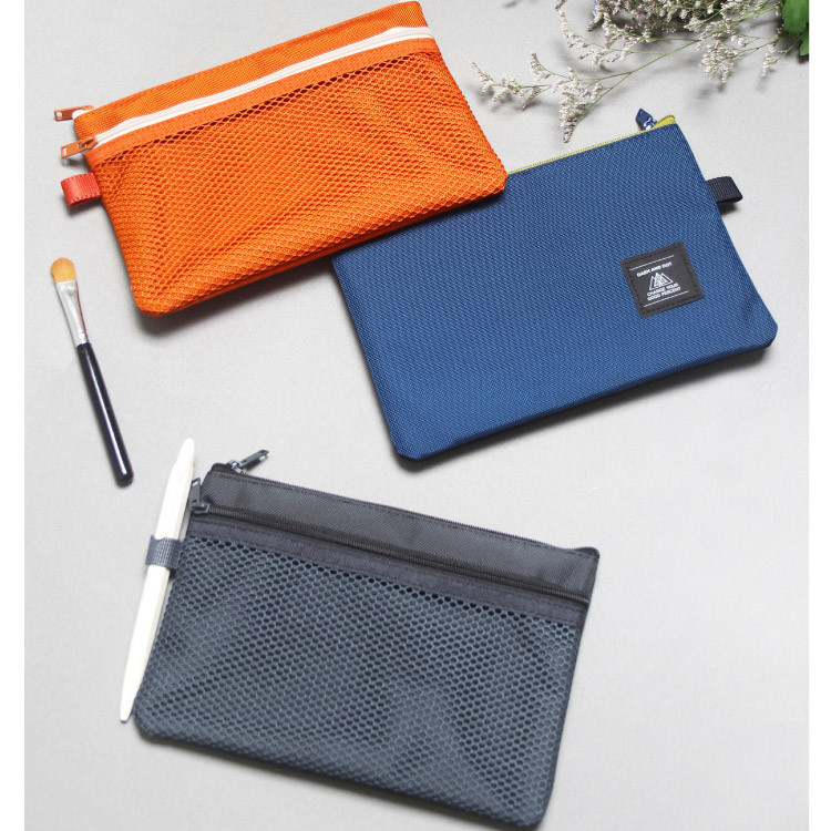 Double pocket mesh zipper pouch large