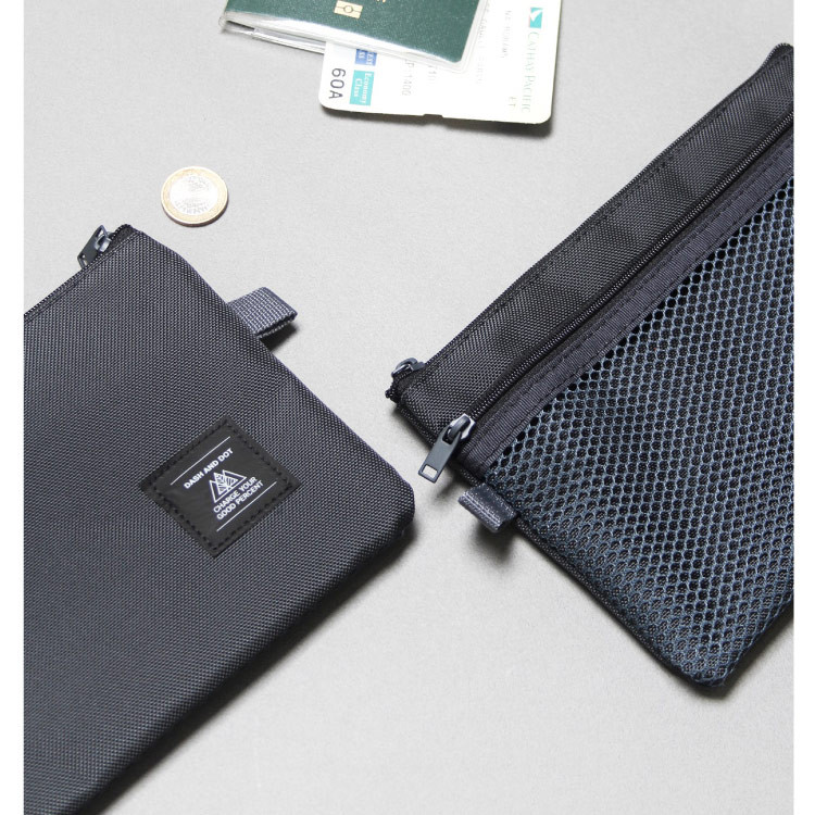 Black - Double pocket mesh zipper pouch large