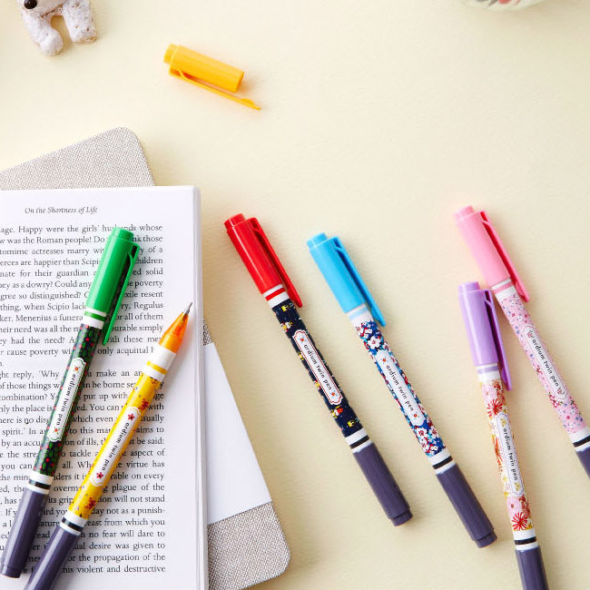 Pattern bright color 0.4mm twin gel pen