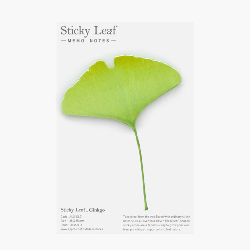 Ginkgo leaf green sticky memo notes Medium