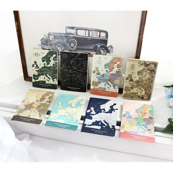 World map lined and plain small notebook