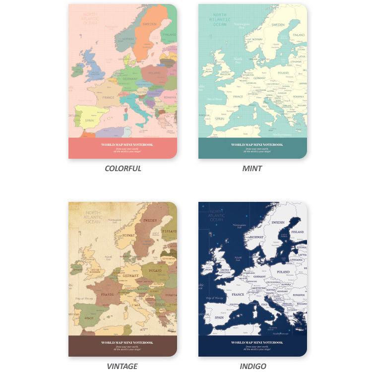 World map lined and plain small notebook