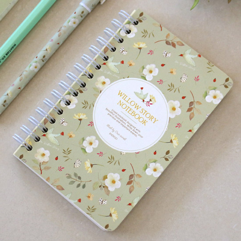 Mint - Willow story wirebound pattern small notebook