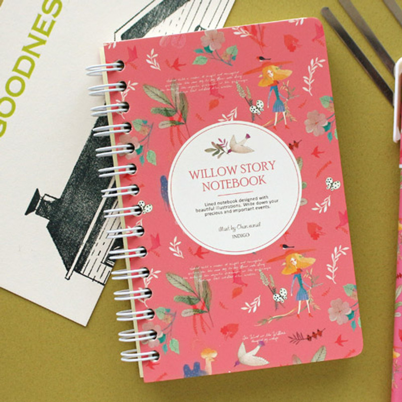 Hot pink - Willow story wirebound pattern small notebook