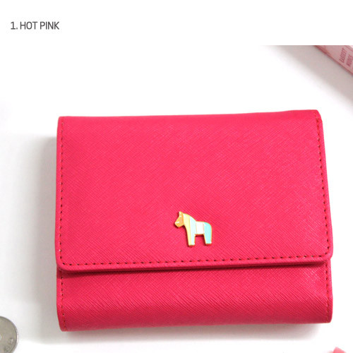 Hot pink - Pony heritage saffiano leather trifold wallet O