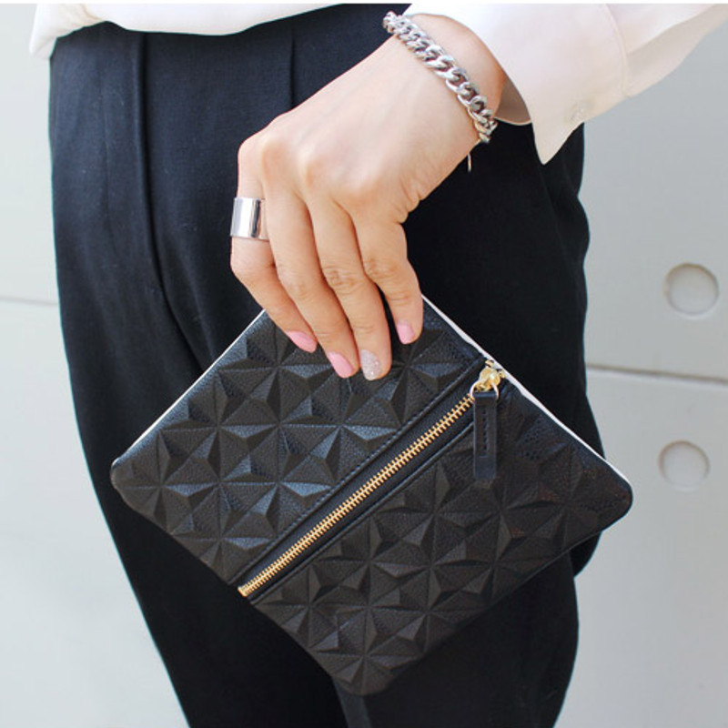 Embossing geometric pattern pouch bag