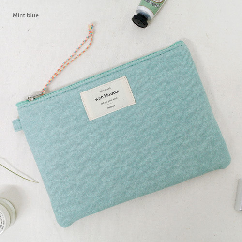 Mint blue - Wish blossom mind medium zipper pouch