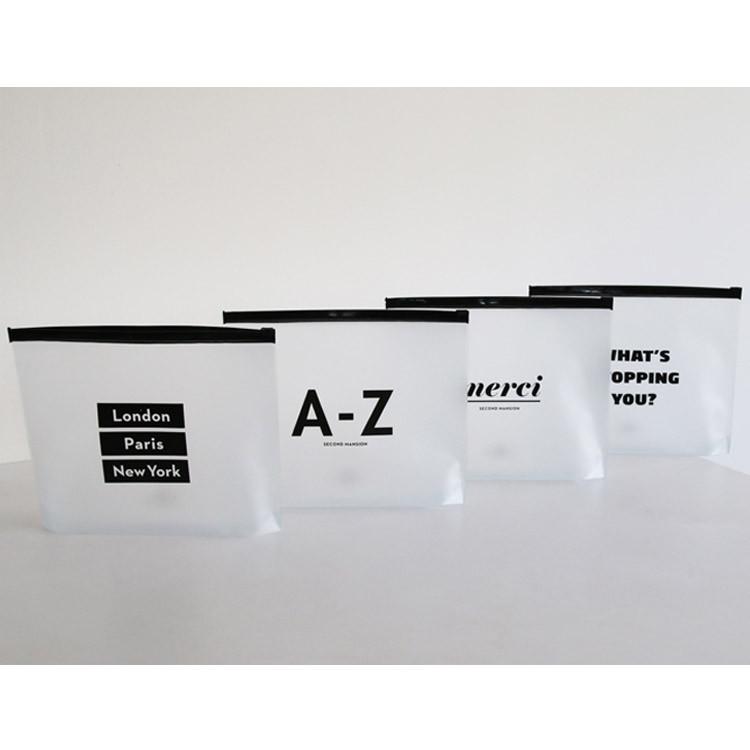 Black typo clear zip lock pouch large