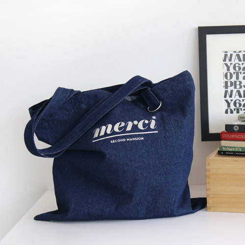 Denim - Merci fabric eco tote bag