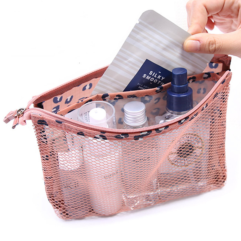 Pattern travel mesh large zipper pouch