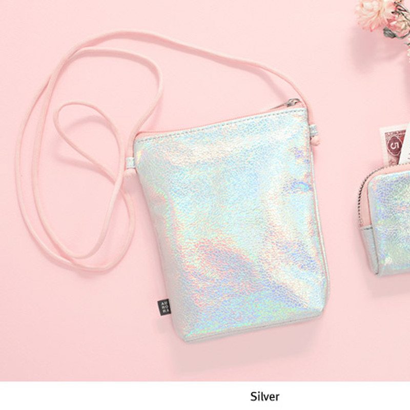 Silver - Aurora glitter square crossbody bag Silver - Aurora glitter square crossbody bag