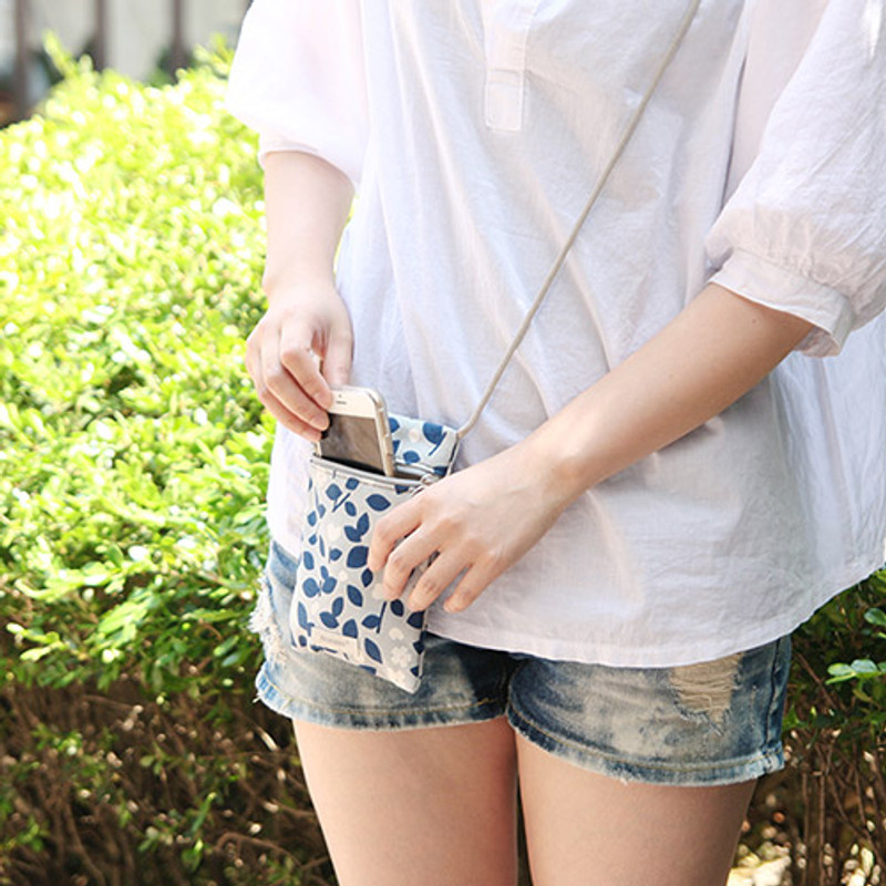 Rain flower navy - promenade cotton crossbody bag Rain flower navy - promenade cotton crossbody bag