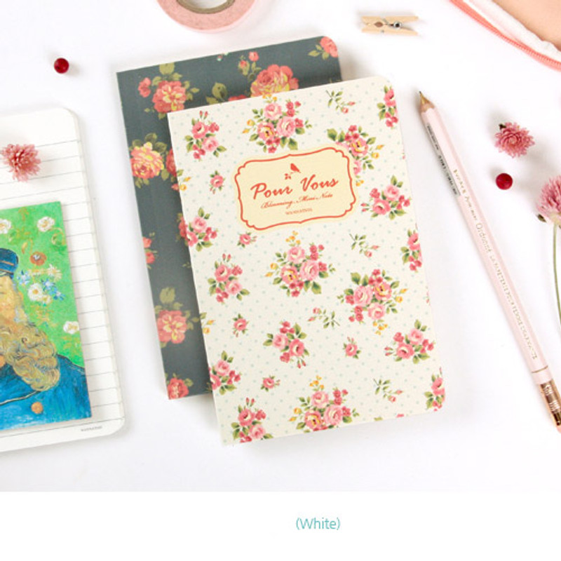 White - Blooming flower pattern lined notebook small  White - Blooming flower pattern lined notebook small