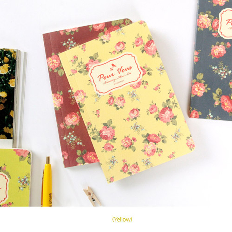 Yellow - Blooming flower pattern lined notebook small  Yellow - Blooming flower pattern lined notebook small