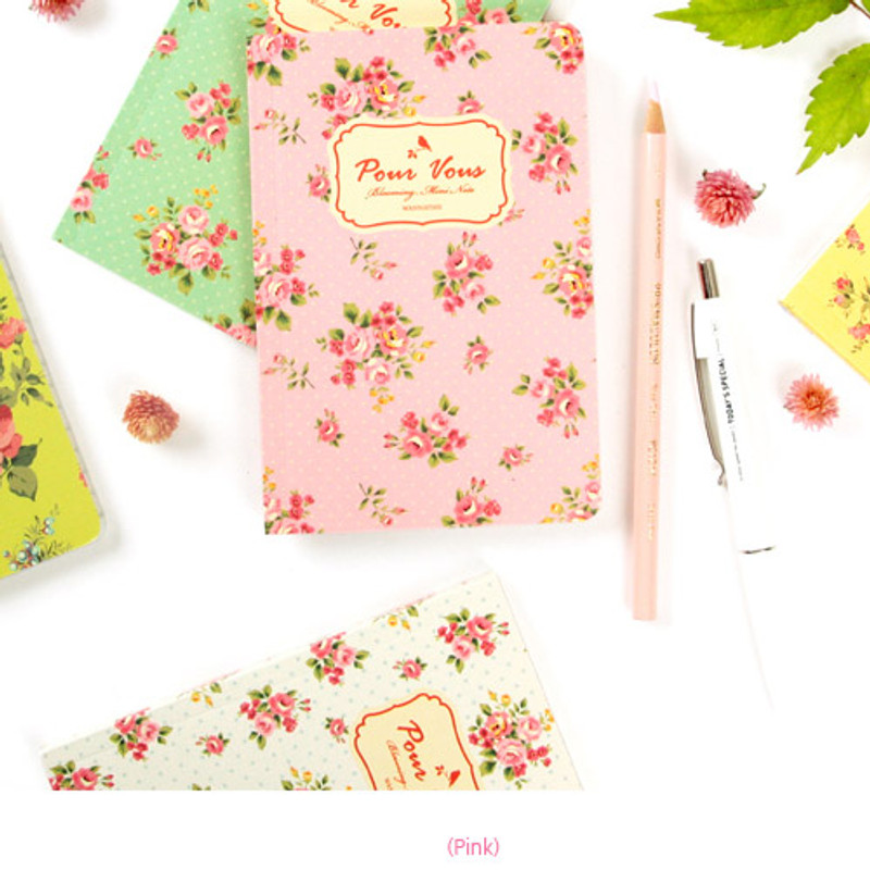 Pink - Blooming flower pattern lined notebook small  Pink - Blooming flower pattern lined notebook small