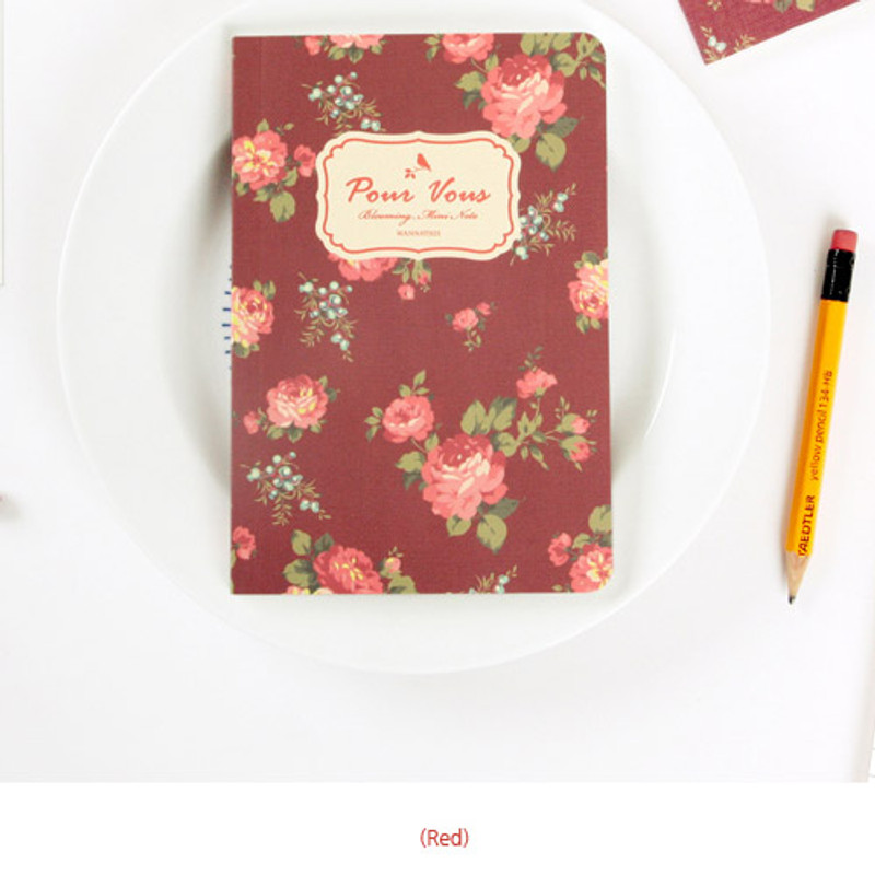 Red - Blooming flower pattern lined notebook small  Red - Blooming flower pattern lined notebook small