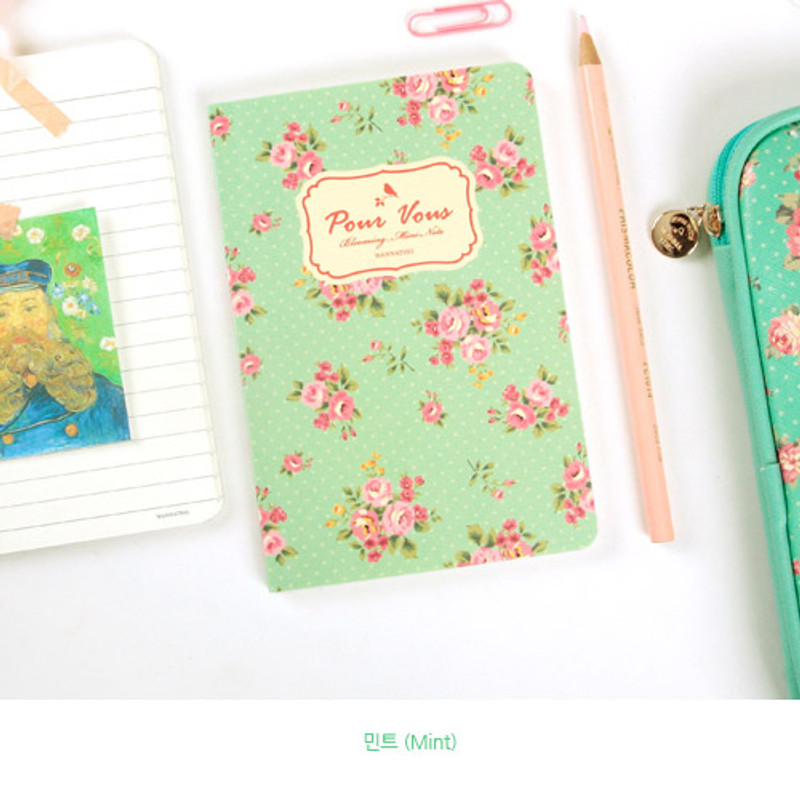Mint - Blooming flower pattern lined notebook small  Mint - Blooming flower pattern lined notebook small