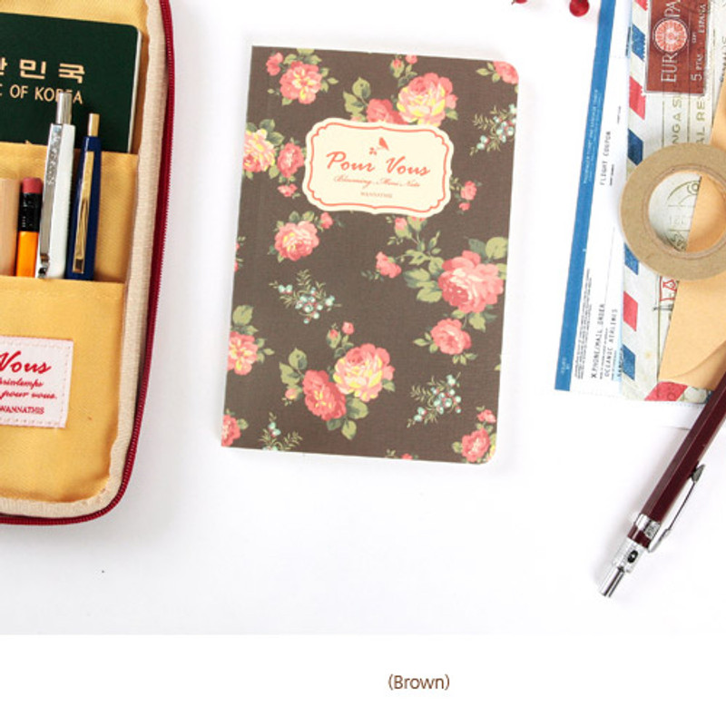 Brown - Blooming flower pattern lined notebook small  Brown - Blooming flower pattern lined notebook small