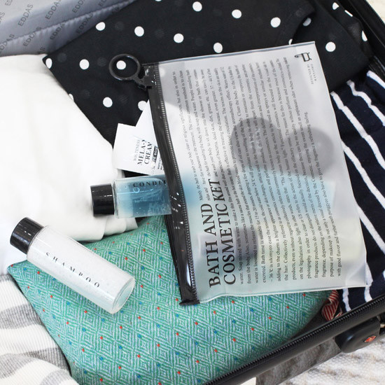 Travel clear zip lock pouch with plastic bottles