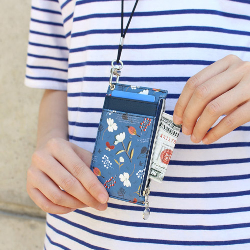 Blue - Willow story pattern zip flat card holder case Blue - Willow story pattern zip flat card holder case