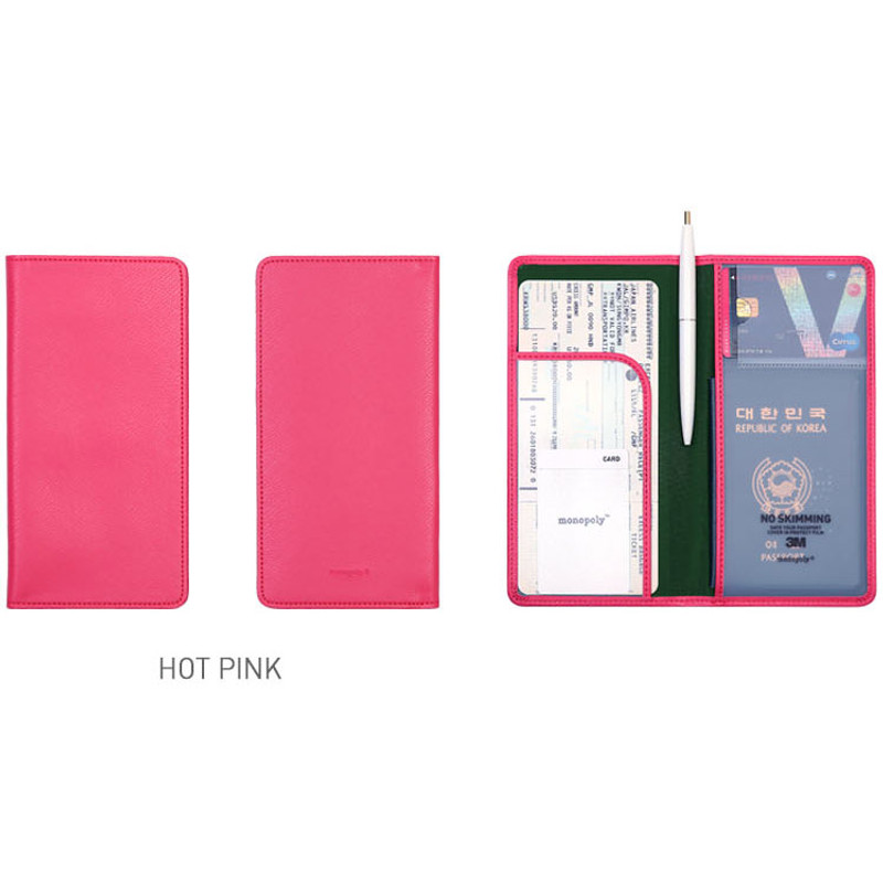 Hot pink - Classy plain RFID blocking long passport case