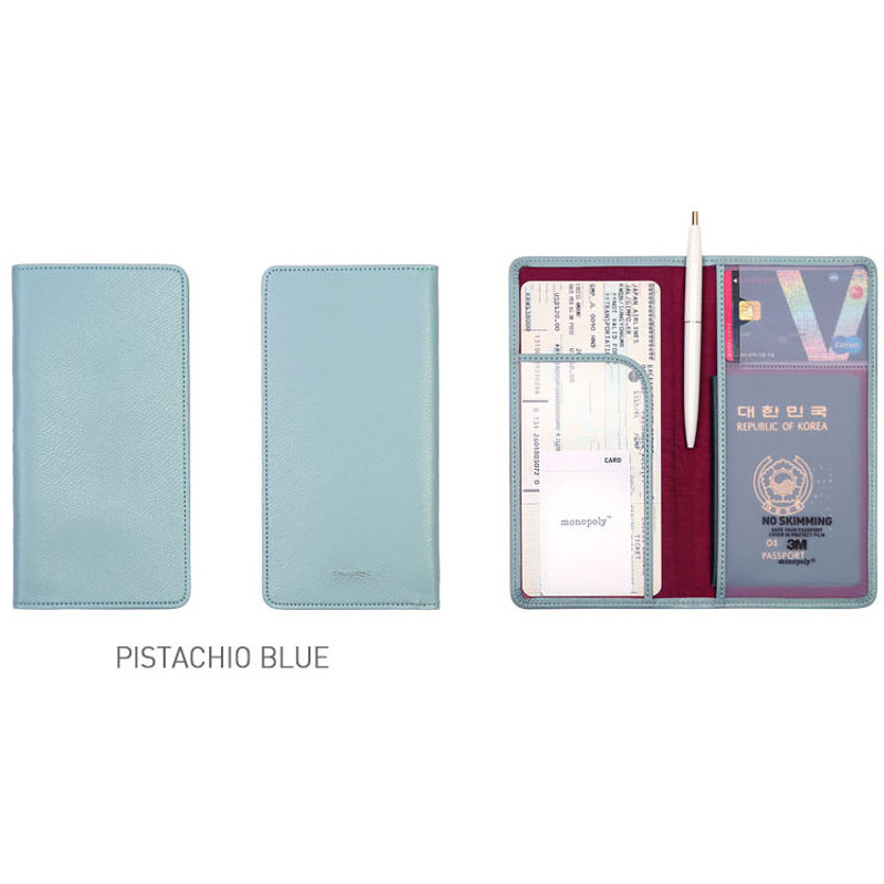 Pistachio blue - Classy plain RFID blocking long passport case