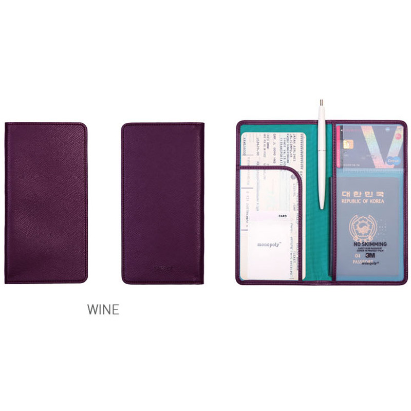 Wine - Classy plain RFID blocking long passport case