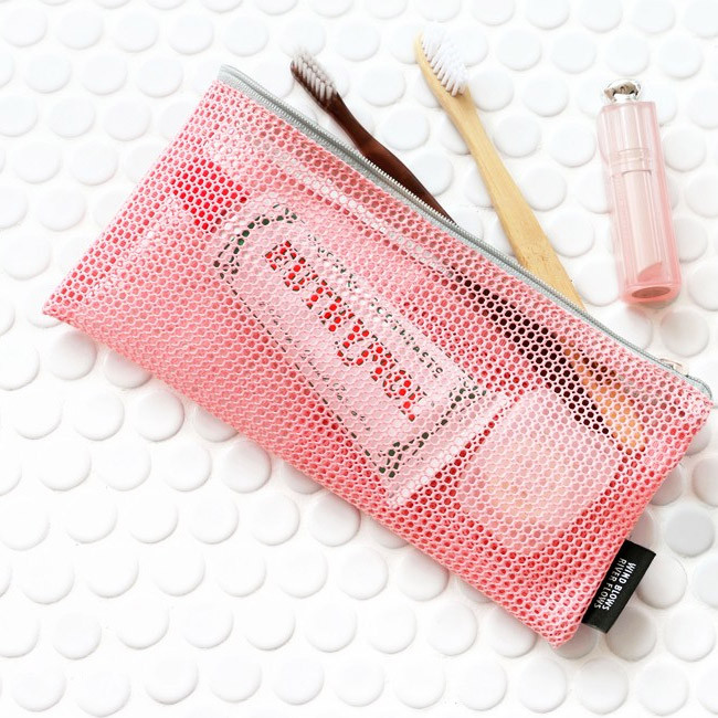 Pink - Mesh travel zipper slim pouch ver.2