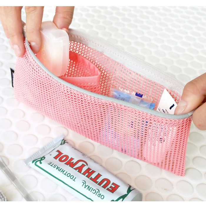 Pink - Mesh travel zipper slim pouch ver.2