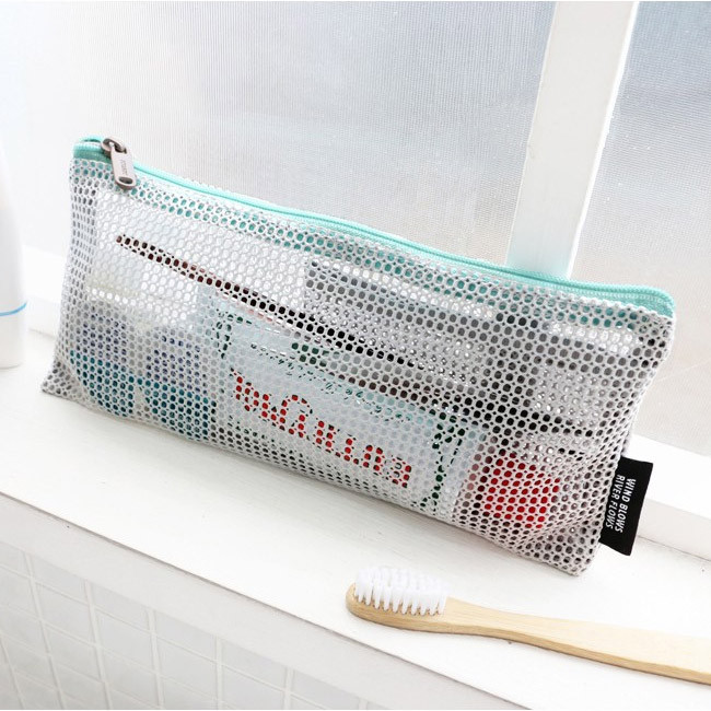 Gray - Mesh travel zipper slim pouch ver.2
